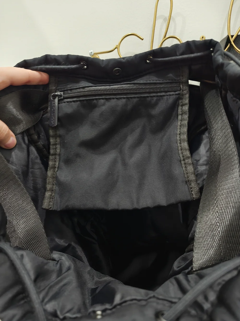 Beyond Yoga Black Convertible Drawstring Backpack with Front Zip Compartment